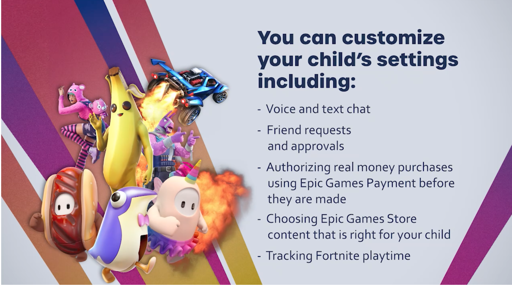 Lists child safety settings for Fortnite